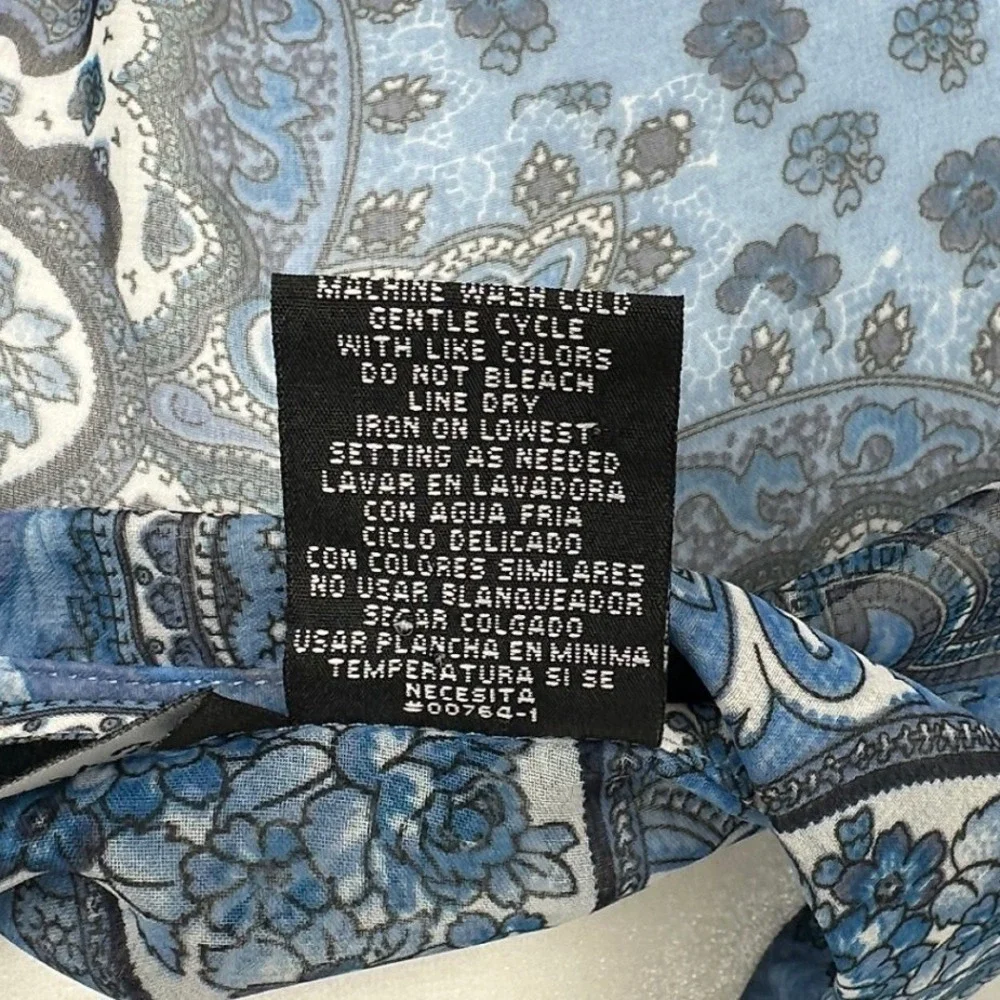 Impressions Blue Paisley Sheer Button Down Shirt Womens Large Long Sleeve Floral - Picture 8 of 8